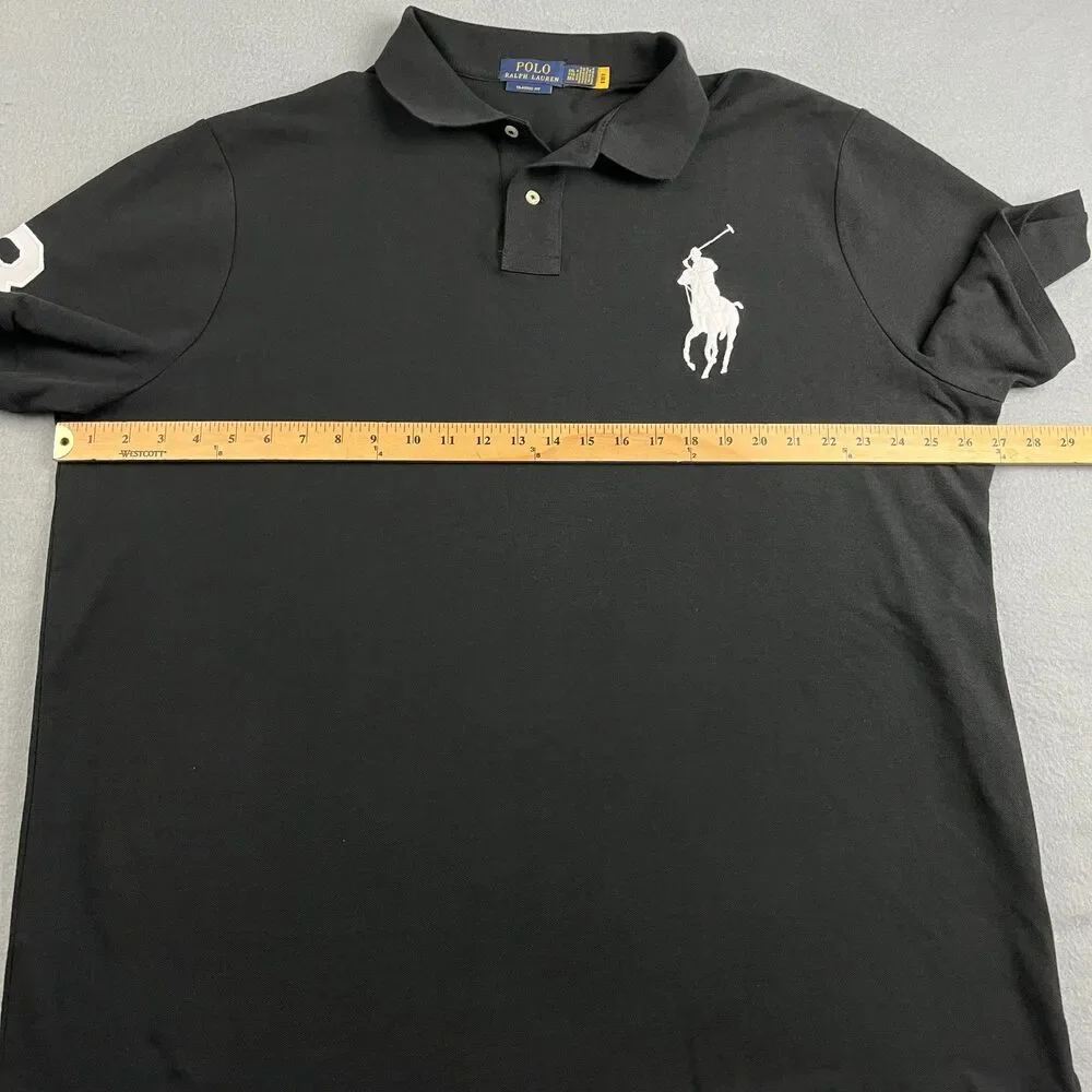 Polo Ralph Lauren Big Pony Mesh Cotton Polo Shirt Black Short Sleeve Men's XXL